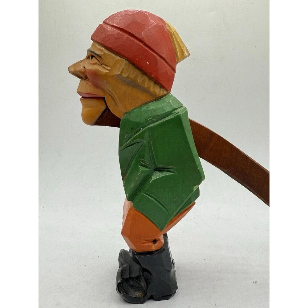 Hand Carved Rustic Red Hat Fisherman Nutcracker Nearly 9